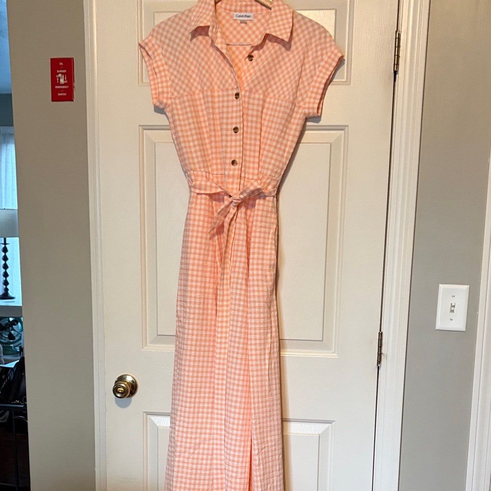 Calvin Klein Peach Gingham Maxi Dress